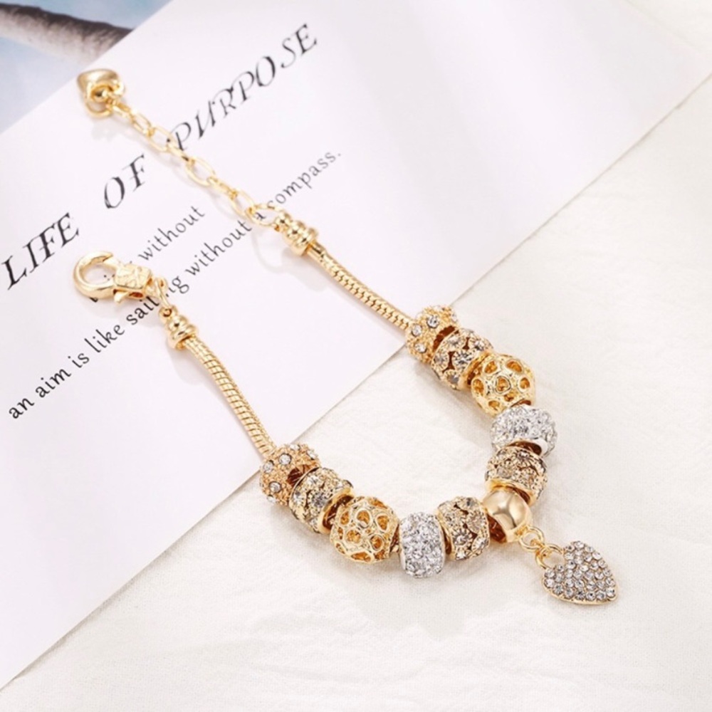 14K Gold Plated Snake Chain Heart Charm Bracelet for Women - Picture 3 of 4
